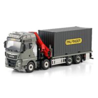 MAN TGX XXL euro 6C (facelift) riged flatbed truck 8x4 with palfinger crane PK 480 TEC + 20ft container,WSI Truck Models