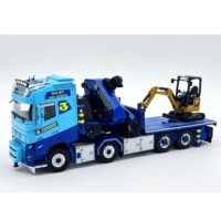 Volvo riged flatbed truck palfinger crane+CAT mini excavator Jinert WSI Truck Models