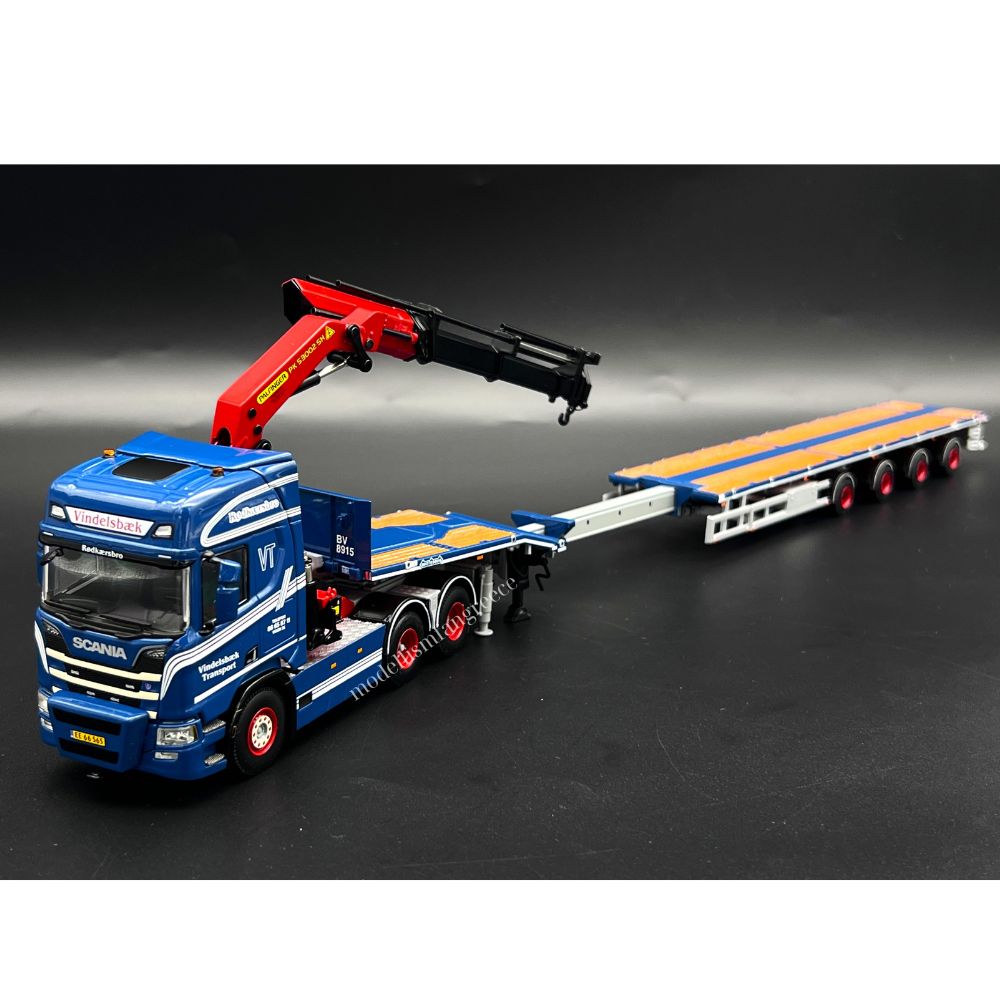Scania R highline CR20H 6×2 telestep flatbed trailer with Palfinger crane 65002 SH Vindelsbaek WSI Truck Models