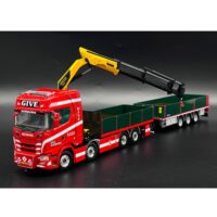 Scania S highline CS20H riged flatbed truck 8x2 flatbed drawbar trailer with Palfinger crane PK 480 tec Give WSI Truck Models