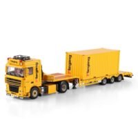 DAF XF95 space cab 4x2 semi low loader + 20ft container Pleging WSI truck models
